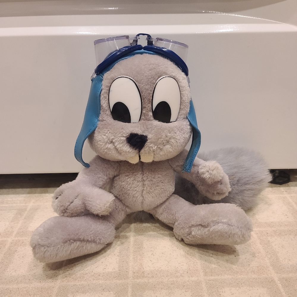 Vintage Rocky & Bullwinkle Rocky Stuffed Plush, Nanco 1991 Leather Hat & Goggles